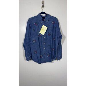 QVC Style Denim & Co. Vintage Embroidered Denim Shirt Jacket Shacket Size L NWT